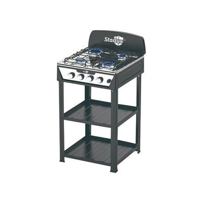 Cuisinière à gaz commerciale à 4 brûleurs avec allumage électronique, revêtement plastique et bouton de commande en fer pour allumage manuel