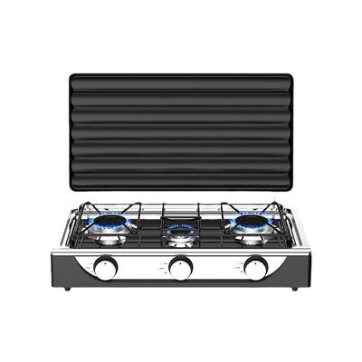 Bom preço Fogão portátil para exterior com 3 queimadores em aço inoxidável tipo Europa com tampa on-line