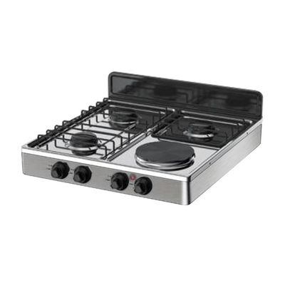 Buen precio Estufa de gas eléctrica de precio de fábrica, cocina de 4 quemadores, estufa doméstica, placa caliente, estufa de 3 quemadores de gas con placa eléctrica de 1000W en línea