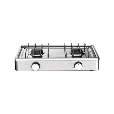 Bon prix Table de cuisson à gaz 2 brûleurs en acier inoxydable, plaque extérieure 0,45 mm avec allumage manuel en ligne
