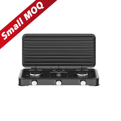 Buen precio Estufa de gas de tres quemadores de hierro para el hogar, cocina, encimera de gas de 3 quemadores con tapa en línea