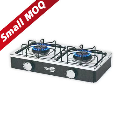 Harga yang bagus Kompor Gas 2 Tungku dengan Pemantik Manual, Baja Tahan Karat Hitam dengan Lapisan Tahan Minyak on line