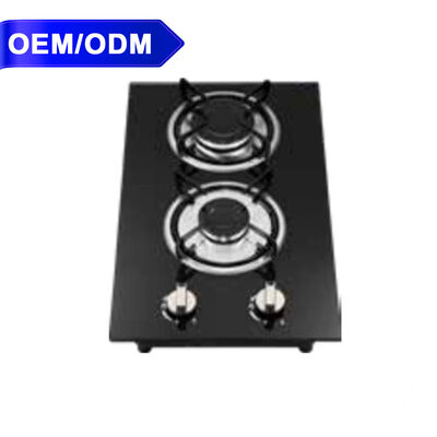 Bom preço Fogão a gás de 2 queimadores com placa de vidro temperado GLP GN Embutido Preto Fogão a gás de dois queimadores on-line
