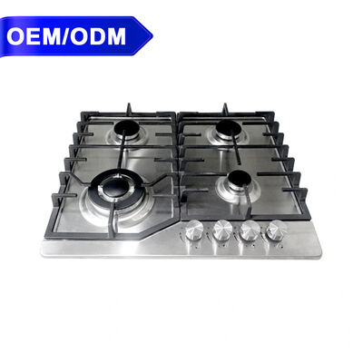 Bon prix Table de cuisson à gaz 4 brûleurs avec boutons en métal, chapeau de brûleur en émail, acier inoxydable SUS201 pour usage extérieur en ligne
