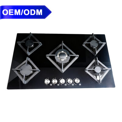Buon prezzo Piano cottura a gas a 5 fuochi con superficie in vetro temperato, protezione antifiamma integrata per hotel o uso domestico in linea