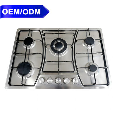 Good price 5 Burner Stainless Steel NG LPG Gas Cooktop Electric Built In Kitchen Stove With Metal Knobs online