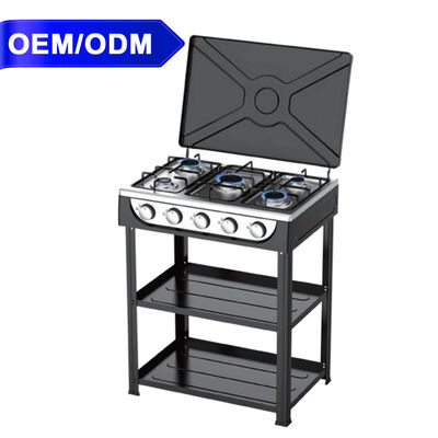 Buen precio Cocina de gas multifuncional de cinco quemadores con horno cubierto de estilo europeo simple de sobremesa con trípode en línea