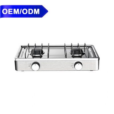 Buen precio Encimera de gas de acero inoxidable de 2 quemadores con placa exterior de 0,45 mm con encendido manual en línea