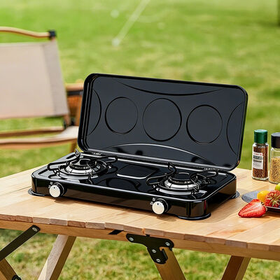 Bon prix Plaque de cuisson à gaz double brûleur avec dispositif de sécurité anti-flamme et grilles robustes en fonte pour une cuisson intensive en ligne